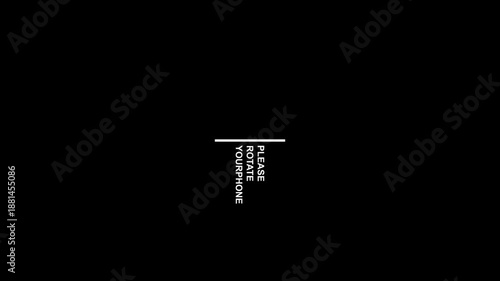 Mobile device screen with rotate message on black background for mobile app or website orientation instruction