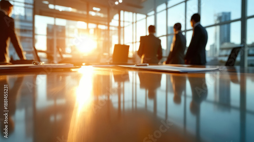 Wallpaper Mural Business meeting with documents on table and sunlight reflection in modern office with glass windows Torontodigital.ca