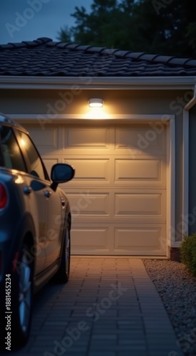Car parked in front of a garage motion sensor light