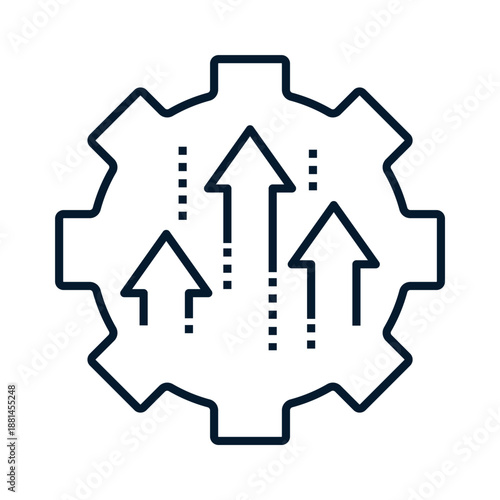Gear, up arrows. Concept for increasing productivity. Vector linear icon isolated on white background.