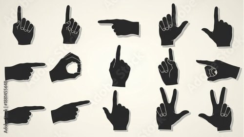 Collection of Black Hand Gestures Silhouettes Pointing and Indicating.
