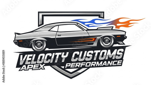 Vintage Muscle Car with Flames and Custom Logo.