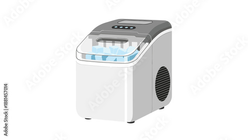Compact ice maker machine with transparent lid, showcasing fresh ice cubes, perfect for home bars and entertaining.