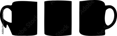 Set of coffee mug silhouettes. Vector collection of black tea cup shapes for sublimation, kitchenware design, and branding mockups.