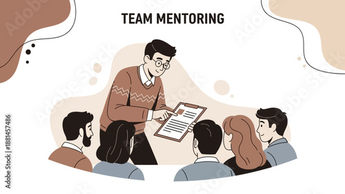 Team Mentoring: Experienced professional guiding colleagues in a meeting