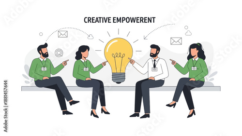 Teamwork and Creative Idea Generation with Lightbulb Symbol