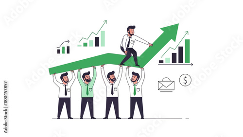 Teamwork for business growth and success, people lifting arrow chart