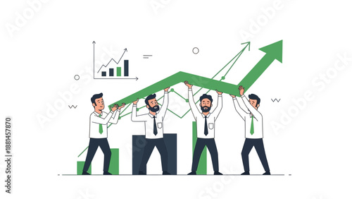 Teamwork for Business Growth: People Holding Up Upward Arrow Chart