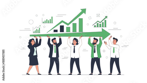 Teamwork for Business Growth: People Holding Up Upward Arrow Chart