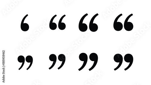 A collection of quotation marks of various sizes and styles is displayed against a white background.