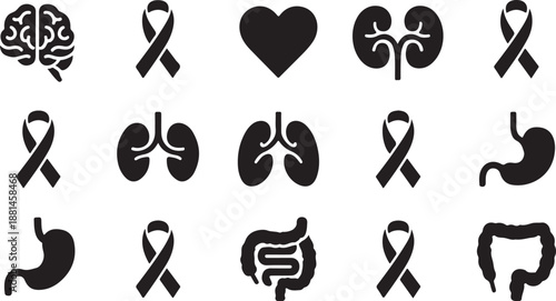 Human Organs Cancer Awareness Icons
