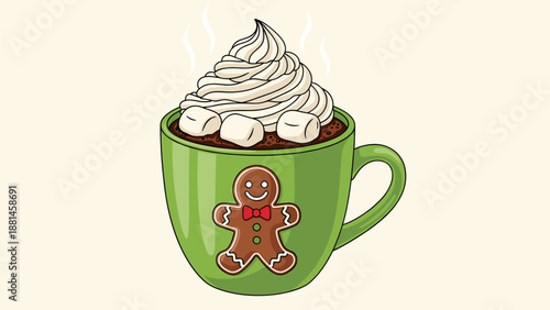 Cozy Christmas: Hot Chocolate with Gingerbread Man Illustration