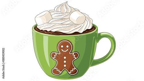 Festive Hot Chocolate Mug with Gingerbread Decoration