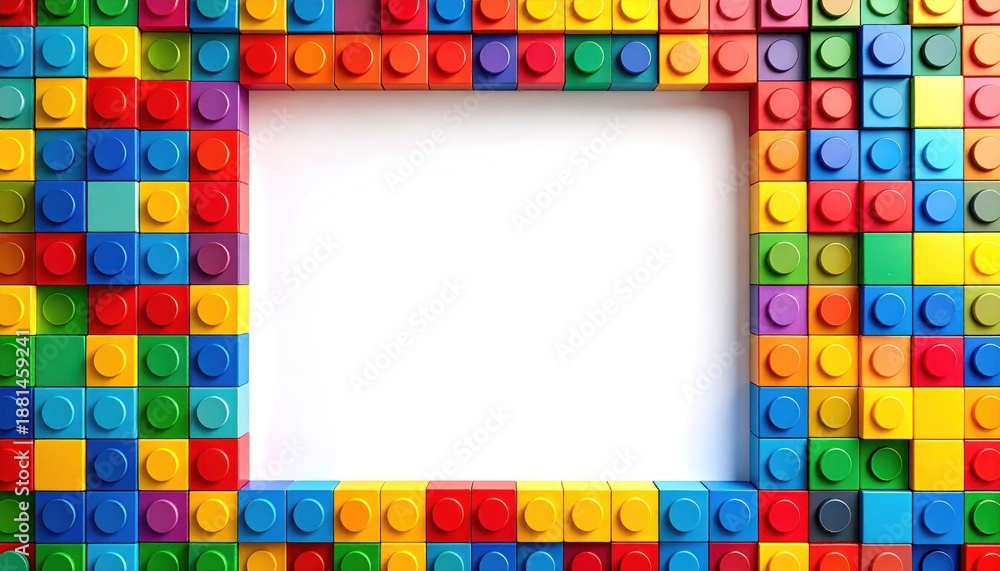 Fototapeta premium Colorful Lego Blocks Frame on White Background for Creative Projects.