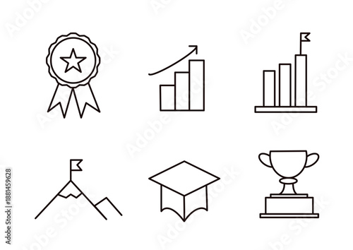 Achievement Icons Set Line Style, Success, Growth, Trophy, Education Symbols,international day for achievers