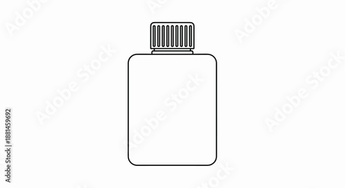 Rectangular plastic bottle with a screw cap shown in a minimalist black outline for packaging and chemical product design concepts.