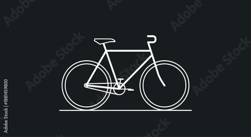 Modern minimalist white line icon of a bicycle against a dark gray background representing cycling and eco transport.