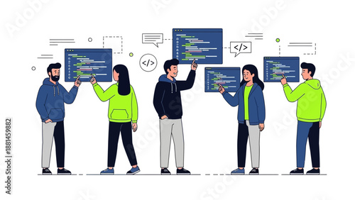 Diverse Team Collaborating on Code, Programming and Software Development