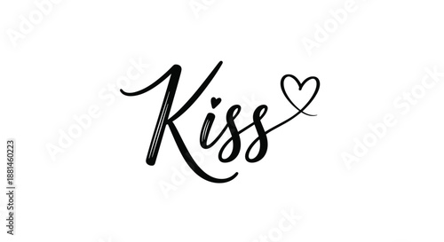 Elegant handwritten kiss typography features a delicate script font and a small heart icon for romantic and affectionate designs.