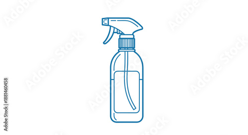 Simple blue line art illustration of a plastic spray bottle used for cleaning, gardening, or hair care products on a white background.