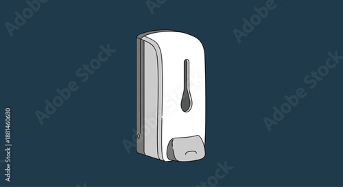 Modern gray and white automatic wall-mounted soap or sanitizer dispenser icon on a dark navy blue background for hygiene.