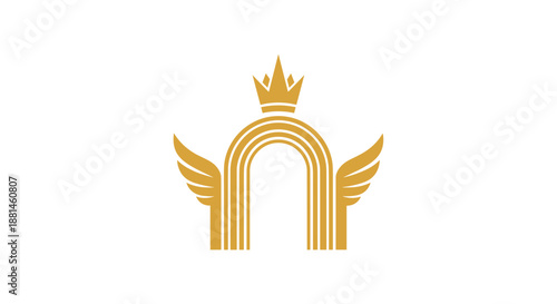 Elegant gold logo design featuring a royal crown atop a triple lined arch flanked by stylized wings for a luxury brand or premium identity service.