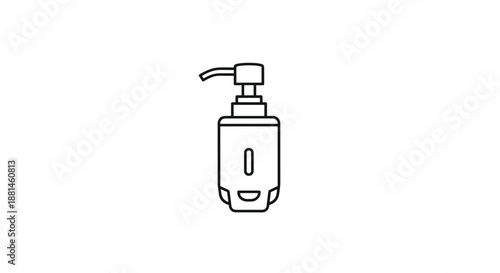 Minimalist black line icon representing a liquid soap or lotion dispenser bottle with a pump mechanism for bathroom and kitchen hygiene purposes.