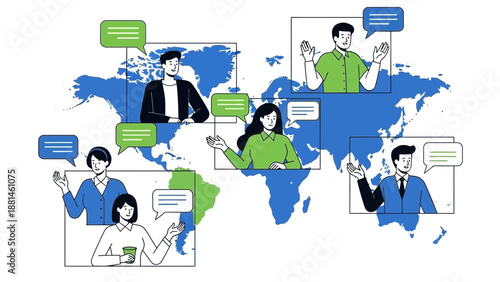 Global Communication Network: Diverse People Connecting Worldwide via Digital Chat