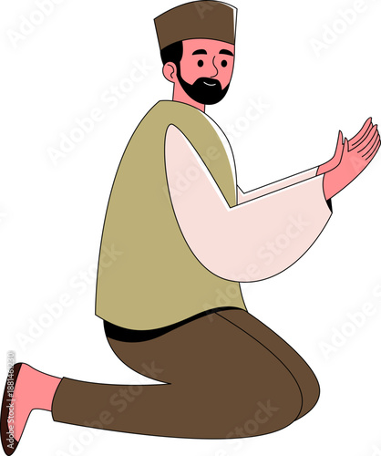 Muslim Praying Flat Illustration
