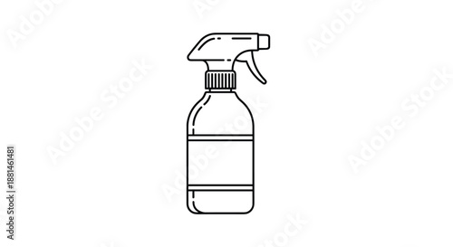 Black and white outline icon of a plastic spray bottle used for cleaning or gardening purposes on a white background.