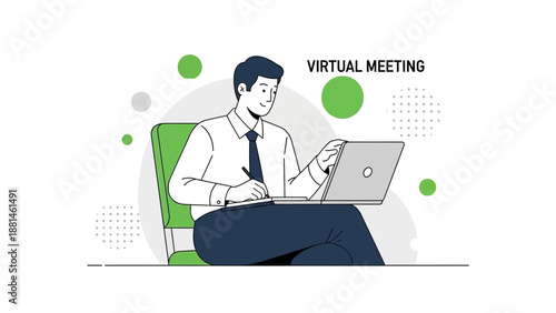 Man in Virtual Meeting on Laptop, Online Collaboration, Remote Work