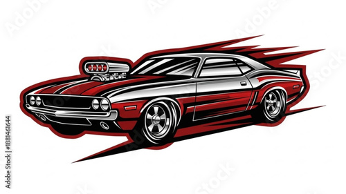 Classic American Muscle Car with Supercharger Flames.