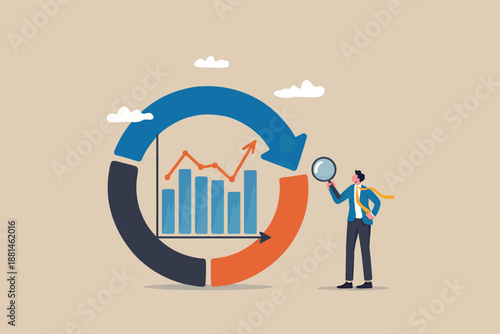 Business analyst examining growth chart within a cycle diagram