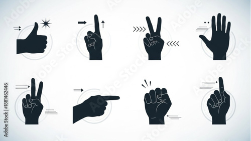 Collection of Hand Gestures and Symbols Silhouettes.