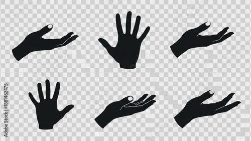 Set of Black Hand Silhouettes Isolated on Transparent Background.