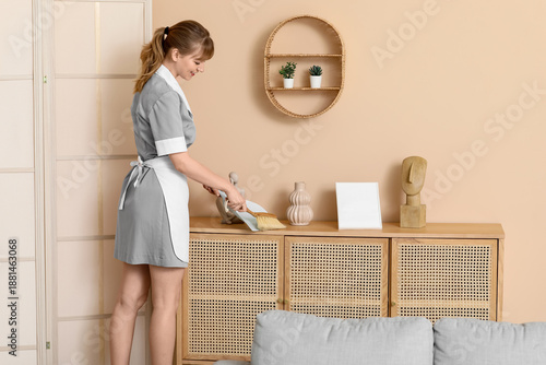 Maid with brush and dustpan...