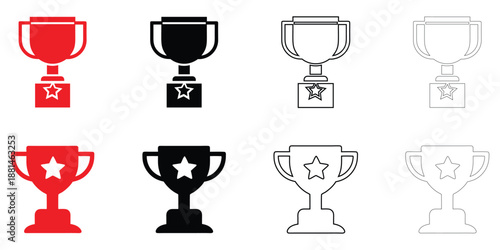trophy champion cup icon vector, award winner cup symbol vector, silhouette and line art illustration
