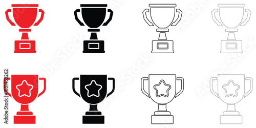 trophy champion cup icon vector, award winner cup symbol vector, silhouette and line art illustration