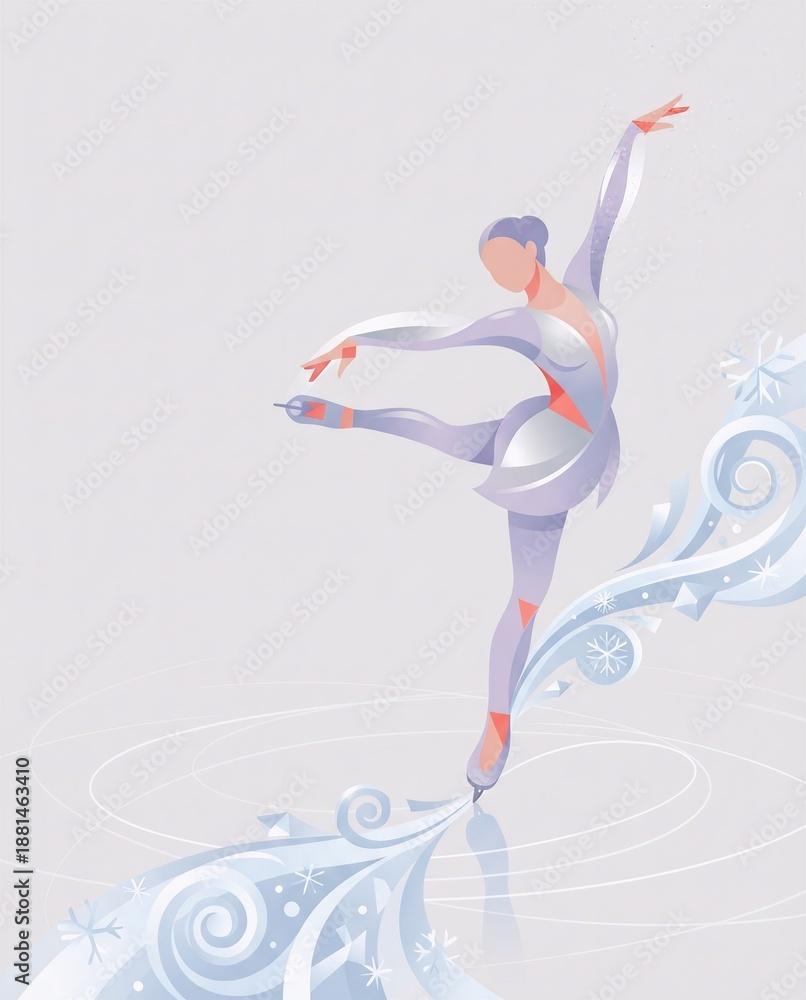 Obraz premium Figure Skater in Elegant Pose with Abstract Ice Patterns, Vector Art for Performance Editorial
