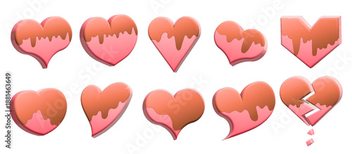 3Dハートチョコレートアイコンセット バレンタインデー・愛など