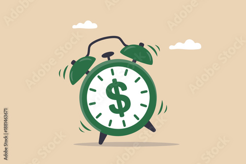 Financial urgency: green alarm clock with dollar sign, symbolizing time and money