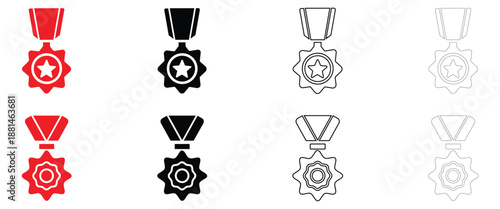 award badge medal icon vector, award winner cup symbol vector, silhouette and line art illustration