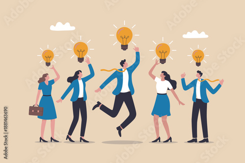 Business team collaboration and innovation concept: people sharing and developing bright ideas for success