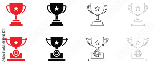 trophy champion cup icon vector, award winner cup symbol vector, silhouette and line art illustration