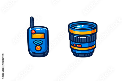 Blue two-way radio communication device and photography camera zoom lens