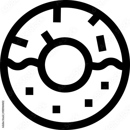 Glazed donut line icon with sprinkles and icing ring for bakery counters, coffee shop menus, dessert branding, and fun gourmet culinary projects

