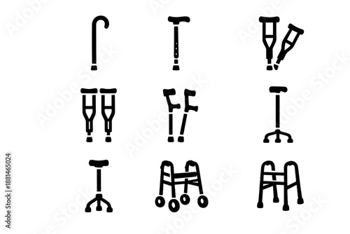 Essential mobility aids including canes, crutches, and walkers for medical support