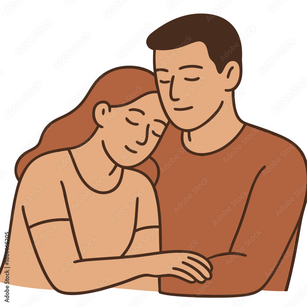 Obraz premium Warm Hugging Couple, Cozy Romantic Relationship Illustration
