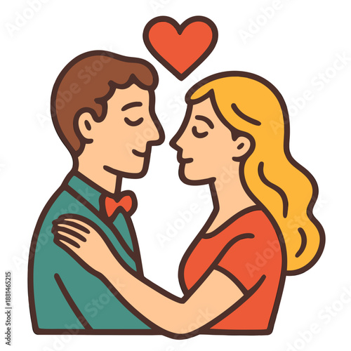 Romantic Couple with Heart, Valentine Love Illustration