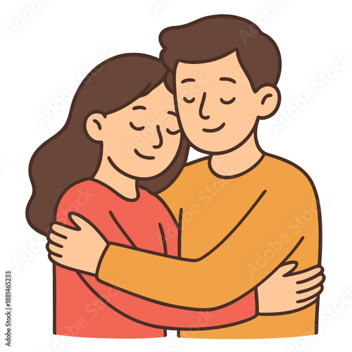 Loving Couple Hugging, Warm Romantic Relationship Illustration